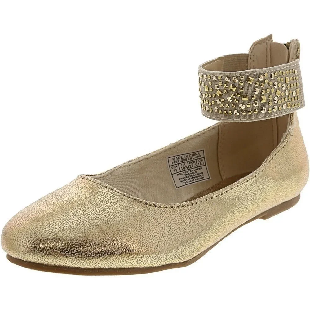 NINE West Faye 2 Gold Ankle Strap Ballet Flats‎